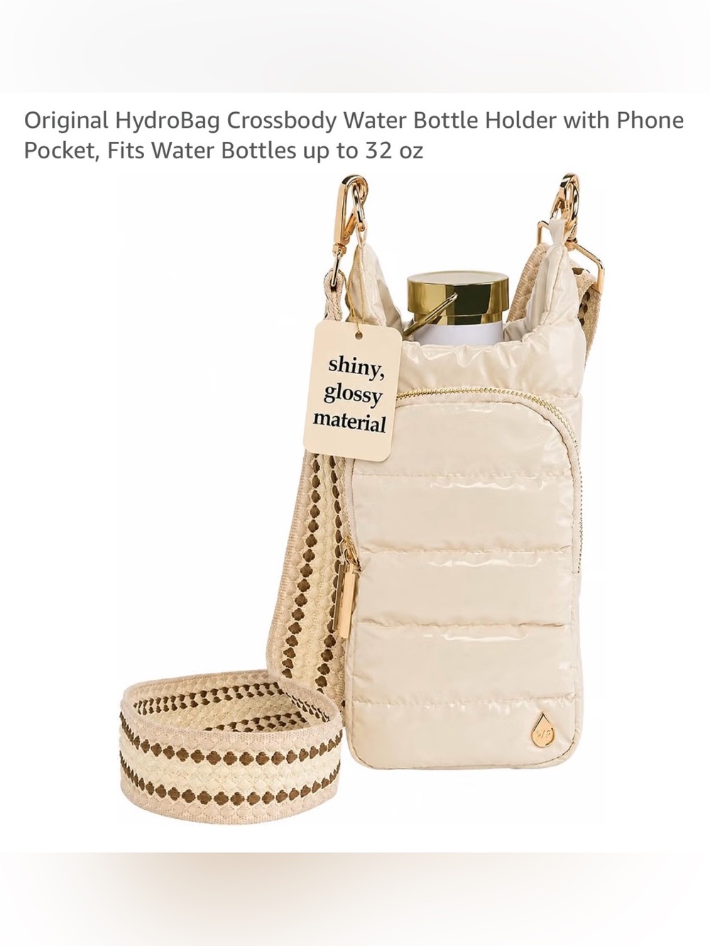 NWT Wander Full Shiny Glossy Cream Crossbody Water Bottle Holder